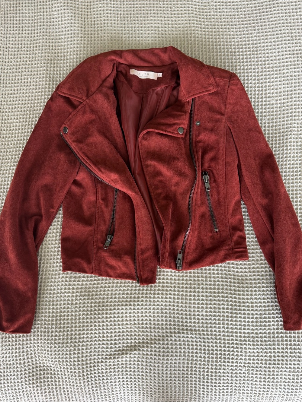 ASTR Rust Suede-Look Moto Jacket